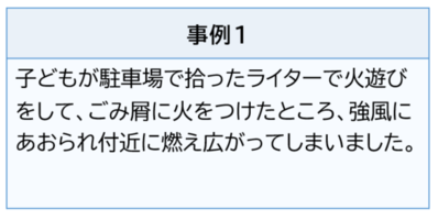 事例紹介①子どもが駐車場で拾ったライターで火遊びをし、強風にあおられ出火