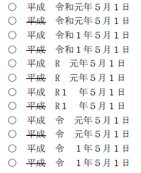 元号表記とする場合の例の画像