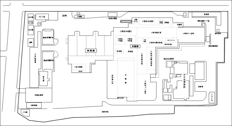 横浜食肉市場の地図を示しています