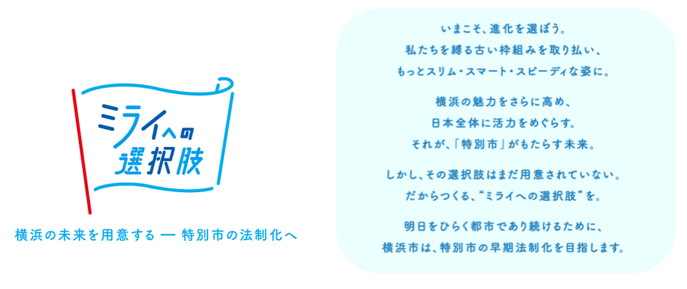 横浜特別市のロゴマークとステートメント（宣誓文）です。