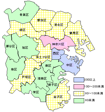 図４－２　行政区別昼夜間人口比率（平成12年）のグラフ