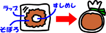 おにぎりにそぼろをまぶしているイラスト