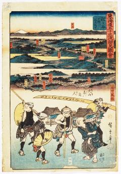 東海道五十三次細見図会　程ケ谷　戸塚ヘ二リ九丁　道中風俗