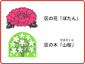 区の花「ぼたん」区の木「山桜」