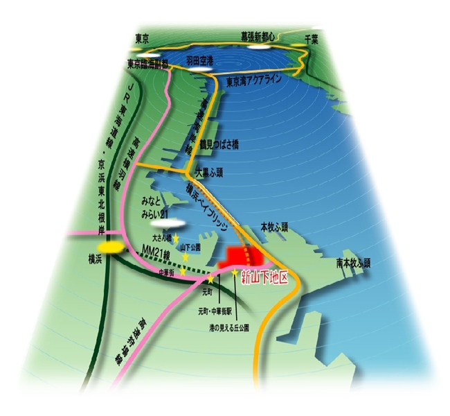 新山下地区へのアクセス拡大図（クリックすると元のページ）