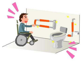 多目的トイレを使用する車いす使用者