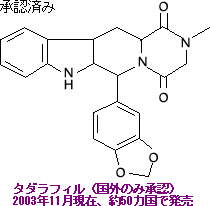 2003年11月現在、約50カ国で発売されている国外のみ承認のタダラフィルの構造式