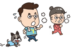 ウォーキング中のお父さんとおばあさん