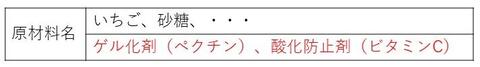 いちごジャムの表示例（原材料名の事項欄内において原材料と添加物を別欄に表示する方法）