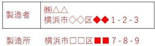 食品関連事業者（製造者）の所在地と実際に製造している場所は異なる場合の表示例