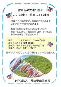 宮戸谷の大池の空にこいのぼり募集しています