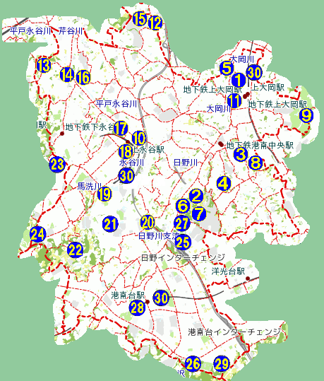 ３０景のおおよその場所案内図