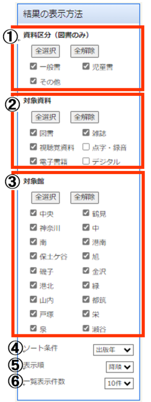 詳細検索の結果表示方法の案内