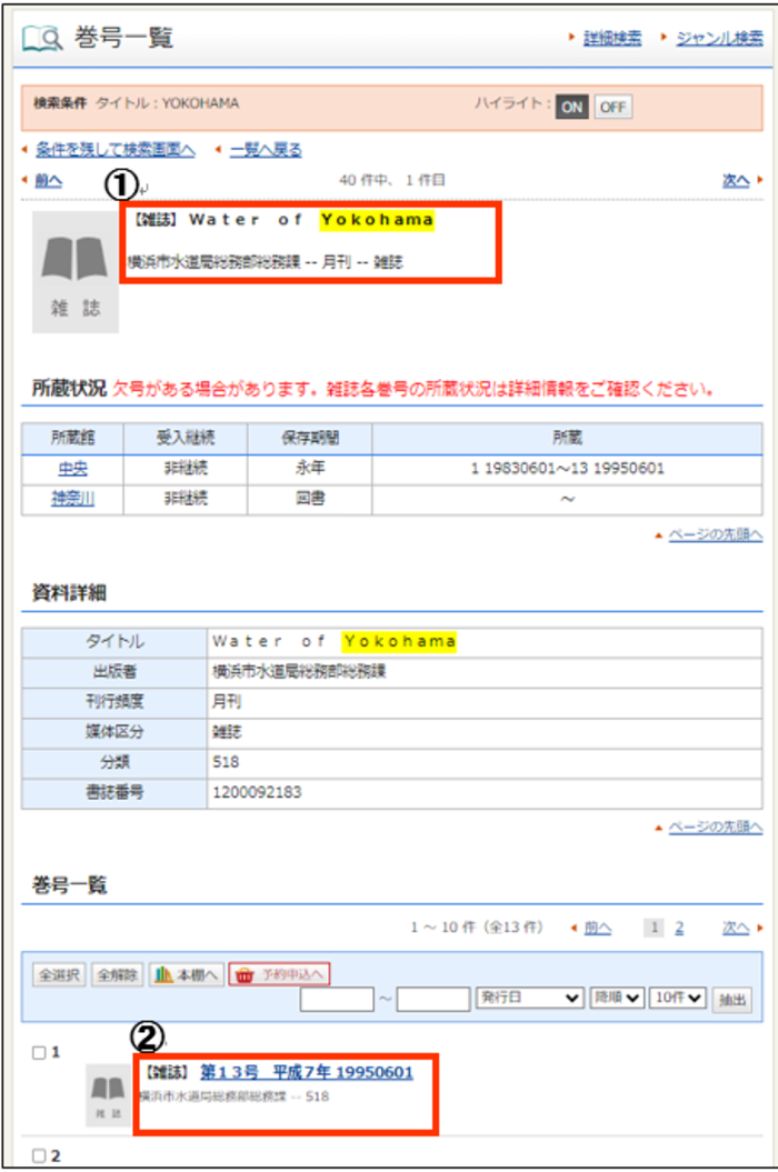 雑誌の巻号一覧のご案内