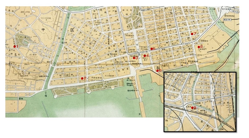 新横浜市街図 中央部（『横浜市明細地図』裏面）