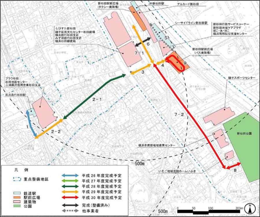 杉田駅・新杉田駅周辺地区の生活関連経路図