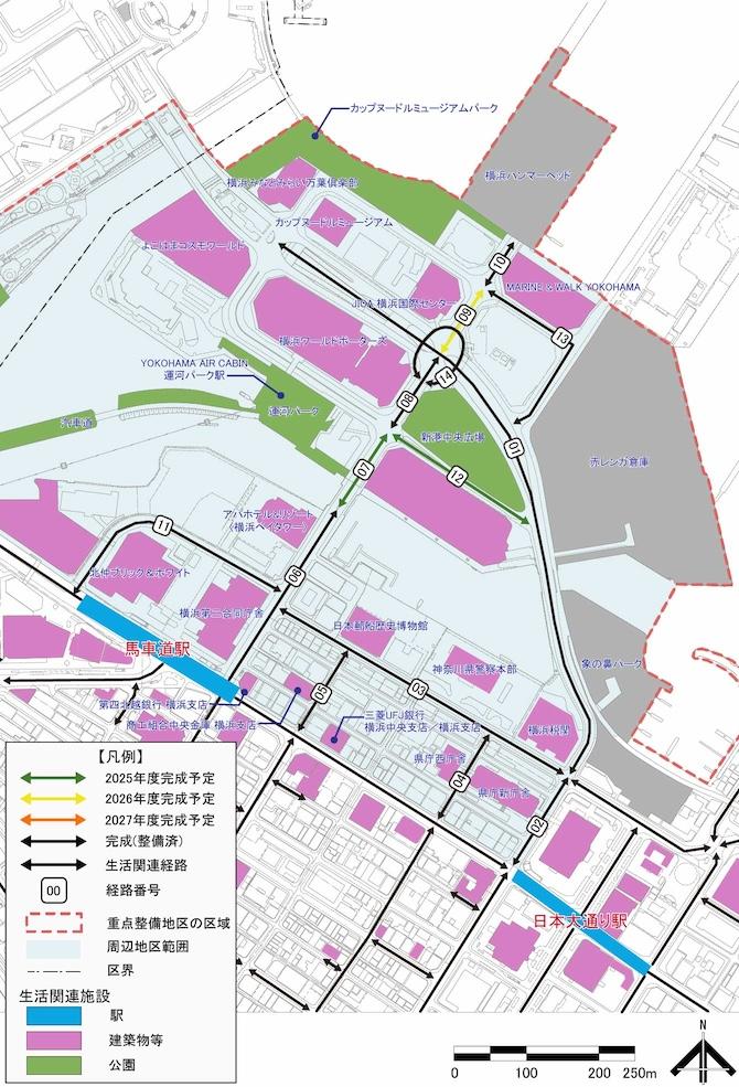 馬車道駅周辺地区の生活関連経路図