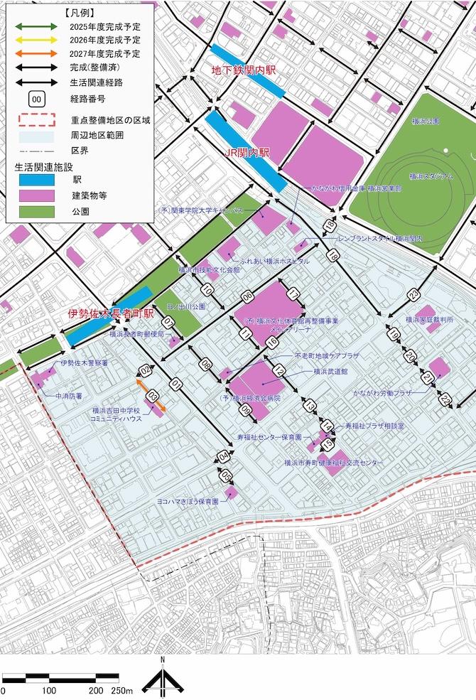 伊勢佐木長者町駅周辺地区の生活関連経路図
