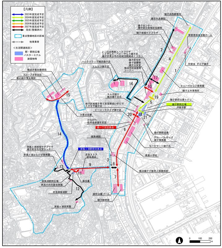 磯子駅・周辺地区の生活関連経路図