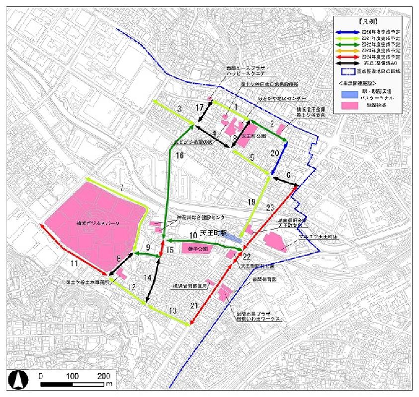 天王町駅周辺地区の生活関連経路図