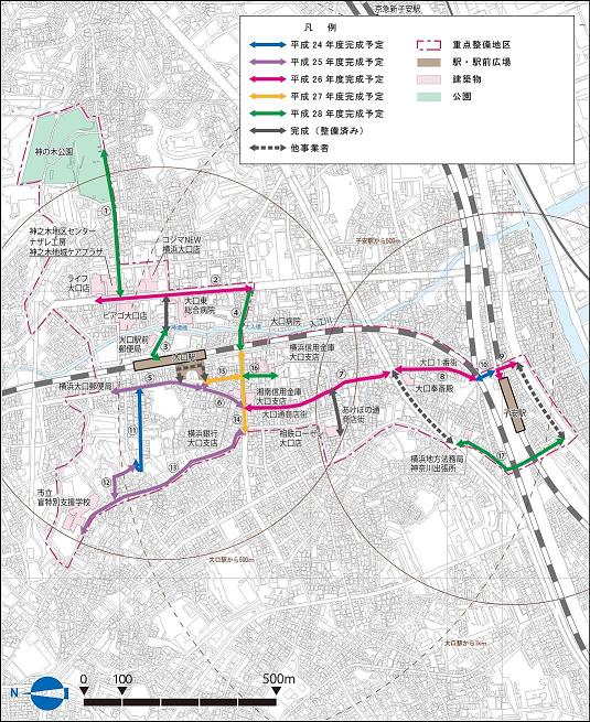 大口駅・子安駅周辺地区の生活関連経路図