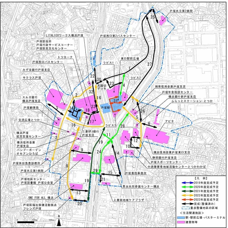 戸塚駅周辺地区の生活関連経路図