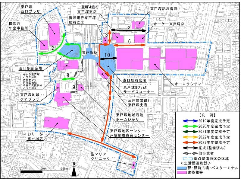東戸塚駅周辺地区の生活関連経路図