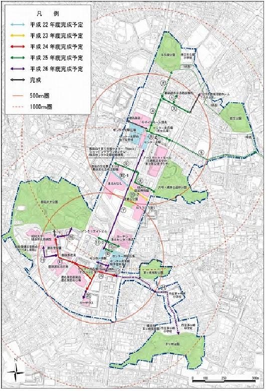 都筑区タウンセンター周辺地区の生活関連経路図