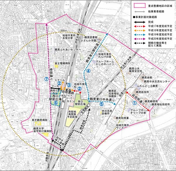 鶴見駅周辺地区の生活関連経路図