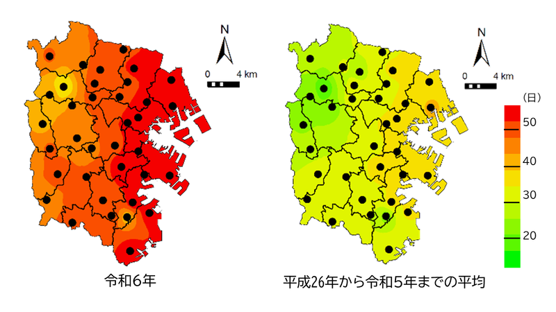 熱帯夜日数の分布図