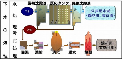 水処理と汚泥処理のフローの画像