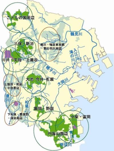 緑の7大拠点と主な河川・海辺