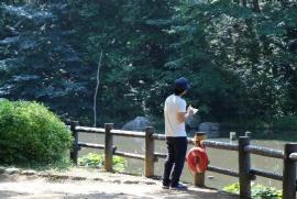 池でスケッチをしている写真