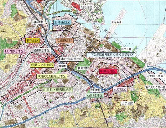 関内・関外地区の位置図の画像