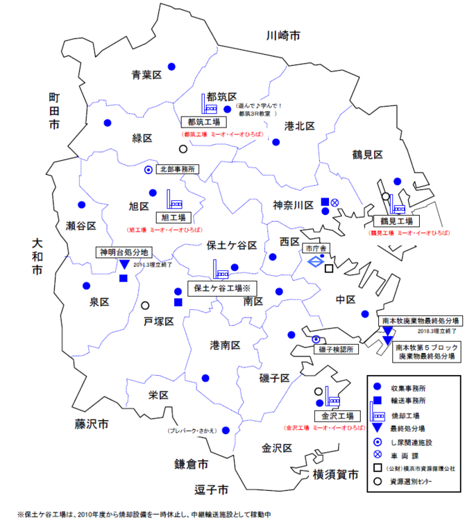 市内の資源循環局施設の地図です。
