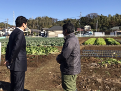 山中市長が農地を視察する様子