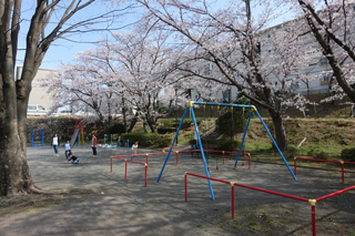 竹山二丁目南公園の広場とブランコ