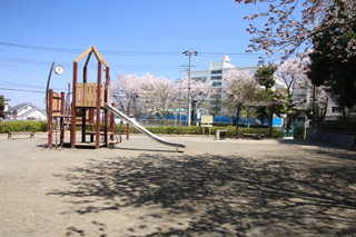 天神の杜公園の広場と滑り台