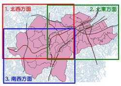 南区を３方面に分割した索引図です