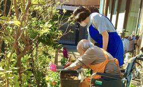 野毛山荘における花植えの写真