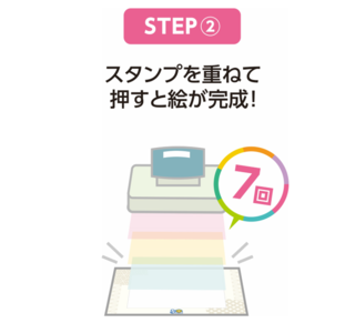 スタンプを重ねて押すと絵が完成！