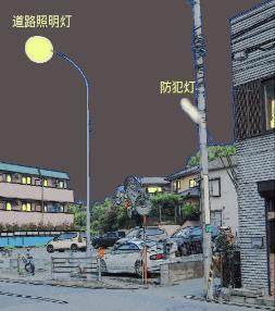 道路照明塔と防犯灯のイラストです
