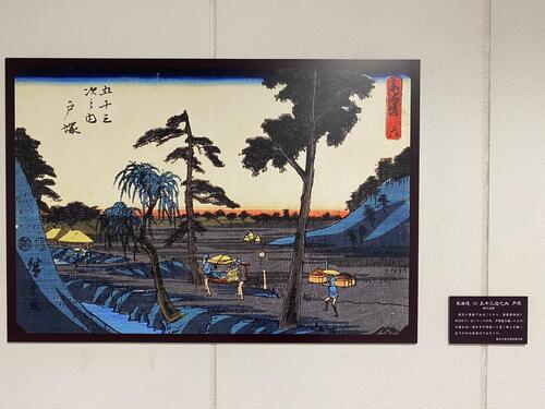 浮世絵パネルと説明板の写真